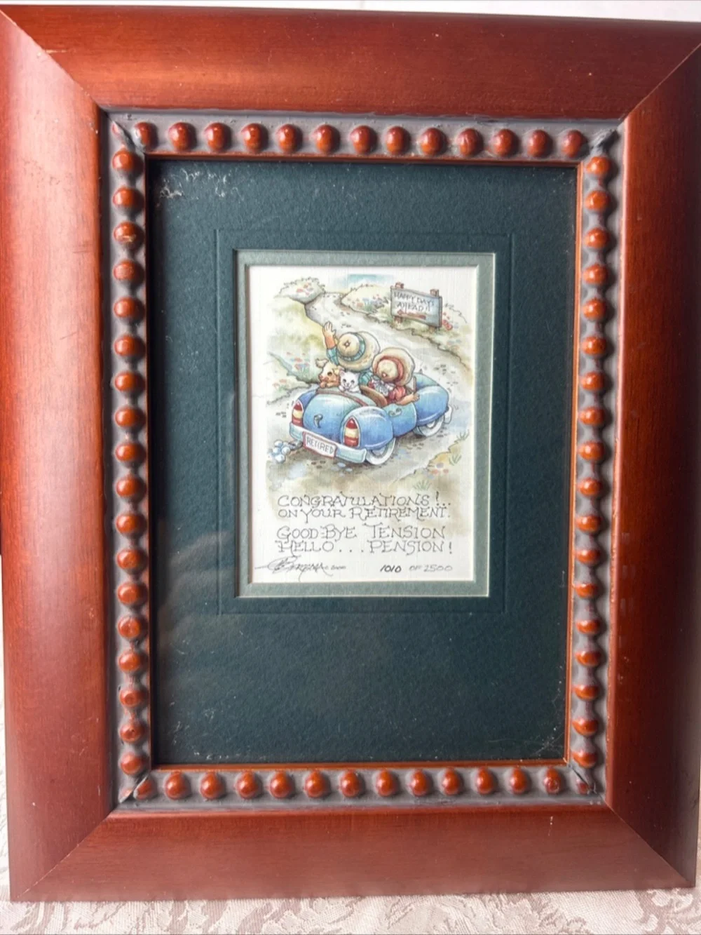 Vtg Jody Bergsma Lithograph Congratulations on your Retirement Frame Whimsy COA